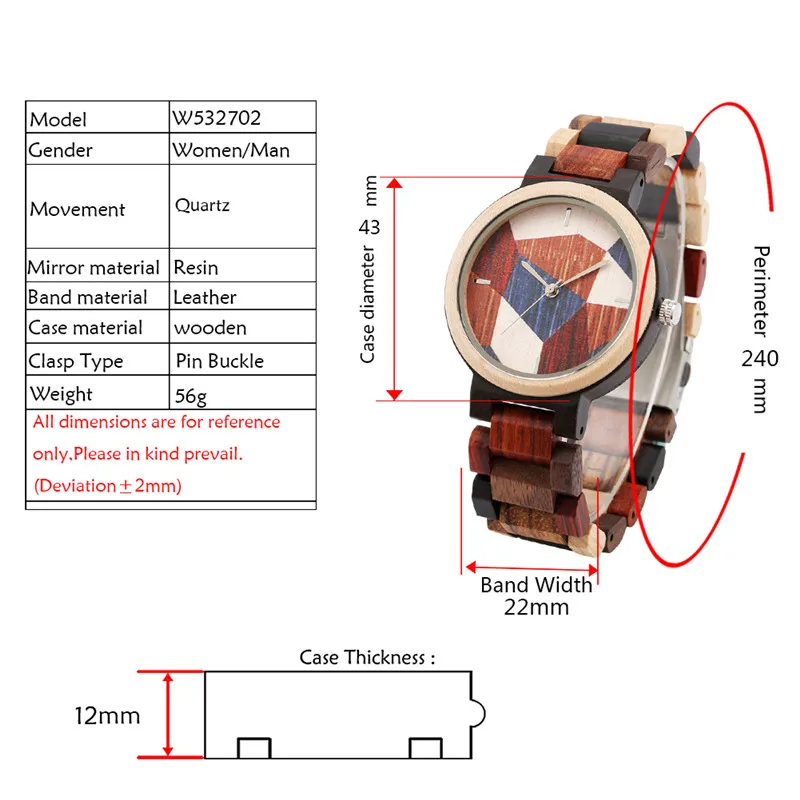 Colorful Full Wooden Men Watch Geometry Pattern Round Dial Analog Quartz Watch Mens Wood Bangle Wristwatch Folding Clasp Reloj