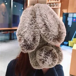 Plush Rabbit Furry Fluffy Phone Case - Cute Warm Fur Cover - iPhone 14 Pro Max (Brown)