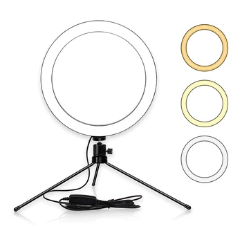 

6inch Table LED Ring Light 3200-5600K 3 Colors 10 Levels Brightness Adjustable with Tripod Stand for Live Stream Makeup Portrait
