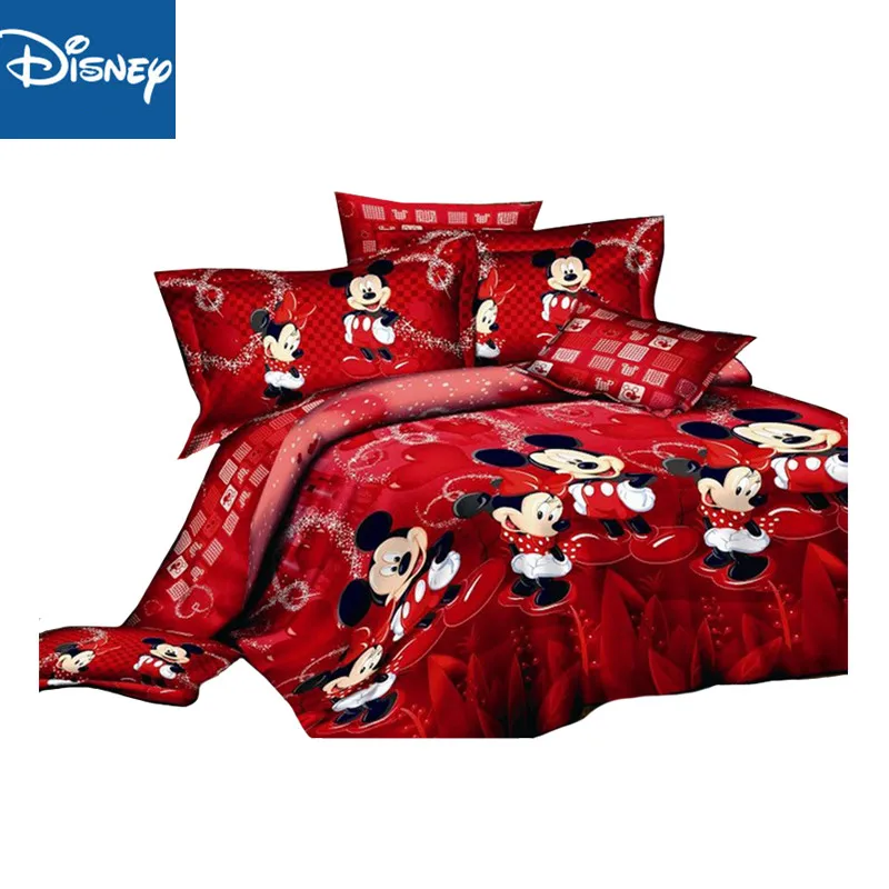 Красный с Микки и Минни Маусами постельного белья Disney мультфильм покрывало хлопок кровать пододеяльники детская Обувь для девочек Спальня