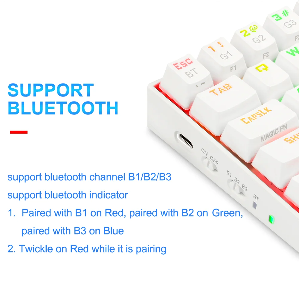 Redragon Draconic K530 RGB Surpport Bluetooth 5.0 wireless USB Dual mode Mechanical Gaming Keyboard 61 Keys Compute keyboard desktop