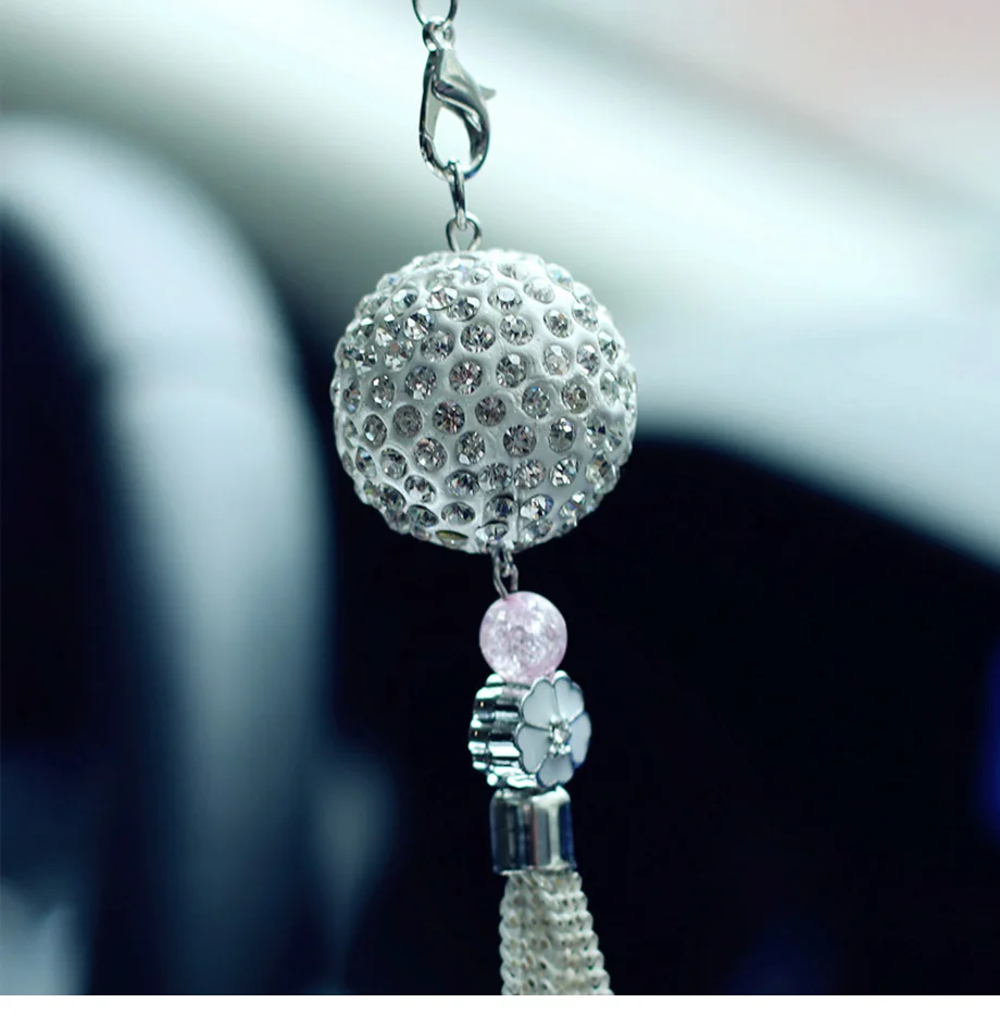 Car Pendant Luxury Diamond Crystal Ball Automobile Rear View Mirror Charms Ornaments Trim Hanging Suspension Interior Decoration (4)