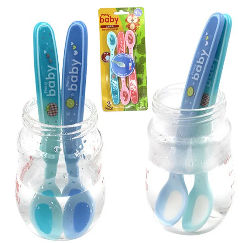 

3pcs Baby Spoon Infant Soft Silicone Spoon Cartoon Temperature Sensing Spoon Flatware Children Food Dishes Baby Feeding Tools