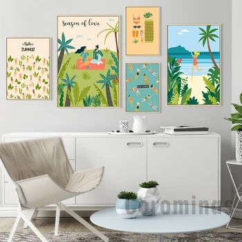 

Abstract Watercolor Cartoon Canvas Painting Summer Time Beach Posters And Prints Nordic Wall Art Poster Bedroom Home Decoration