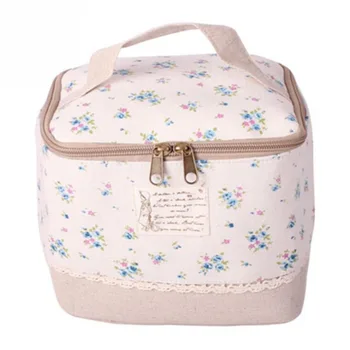 

Cotton Linen Floral Cosmetic Bag Women Makeup Case Travel Organizer Handheld Toiletry Bag Case Large Capacity Organizer Bag