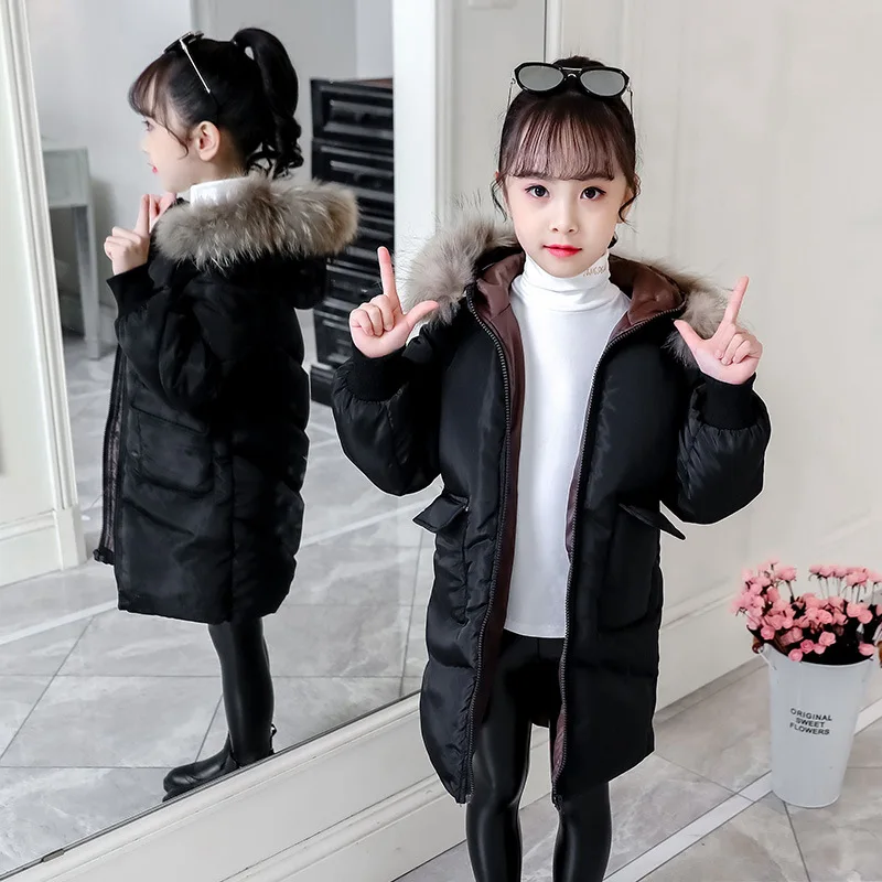 Зимние хлопковые куртки для девочек г., Детские утепленные хлопковые пальто с большим меховым воротником детские парки из хлопка на пуху, верхняя одежда