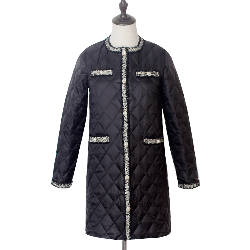 

Korean Fashion Clothing Thin Down Coat Woman 2020 90% White Duck Down Single Breasted Argyle Down Jacket Women black
