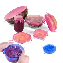 6 шт многоразовые силиконовые растягивающиеся крышки Универсальная крышка Силиконовая пищевая плёнка чаша горшок крышка Силиконовая крышка сковорода кулинарная чаша для хранения с крышкой