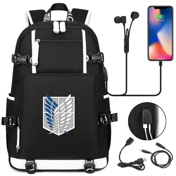 

New Attack On Titan Prints Boys Girls Kids School bag Women USB Laptop Backpack Canvas Men Bagpack Packsack Mochila