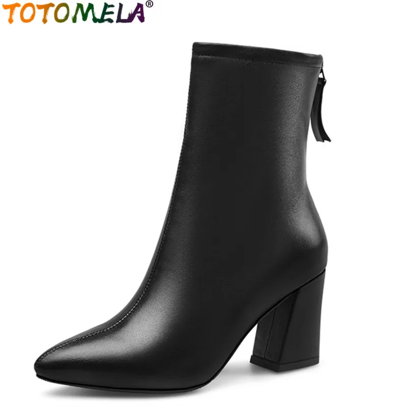 

TOTOMELA 2020 New High quality genuine leather boots women pointed toe zipper basic autumn winter boots ladies ankle boots