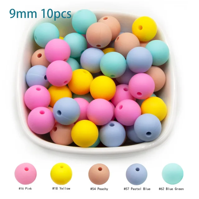 Cute-Idea 10pcs Baby Silicone Round Beads 9/12/15mm Food Grade Chewable Pearl Beads DIY Teething Pacifier Chain Toys Baby Goods 9MM-M