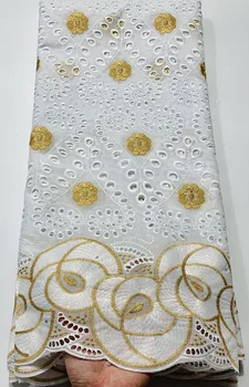

2020 New Design 100%Cotton lace swiss voile lace in switzerland nigerian lace fabrics african wedding dress material ESH081 gold