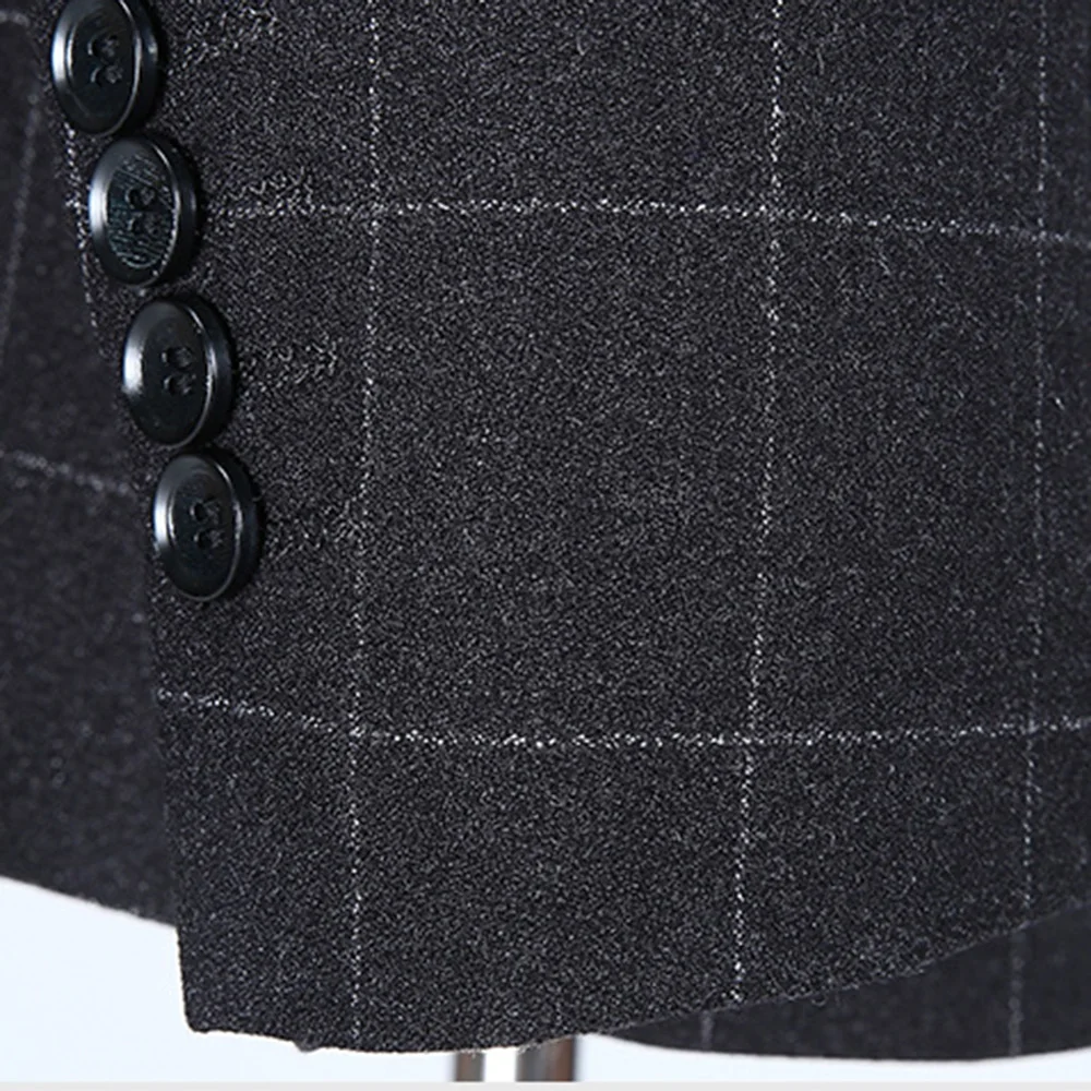 Dressv Black Lattice Men's Suit Jacket+Vest+Pants 3 Pieces Groom Suits Long Sleeves Plus Size One Button For Wedding