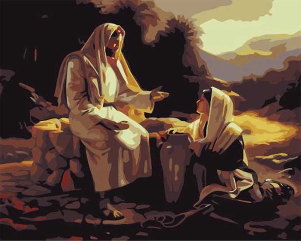 

DIY Painting By Numbers Jesus and the Samaritan Woman Use Acrylic Wall Art Decor Special Gift Painting On Canvas