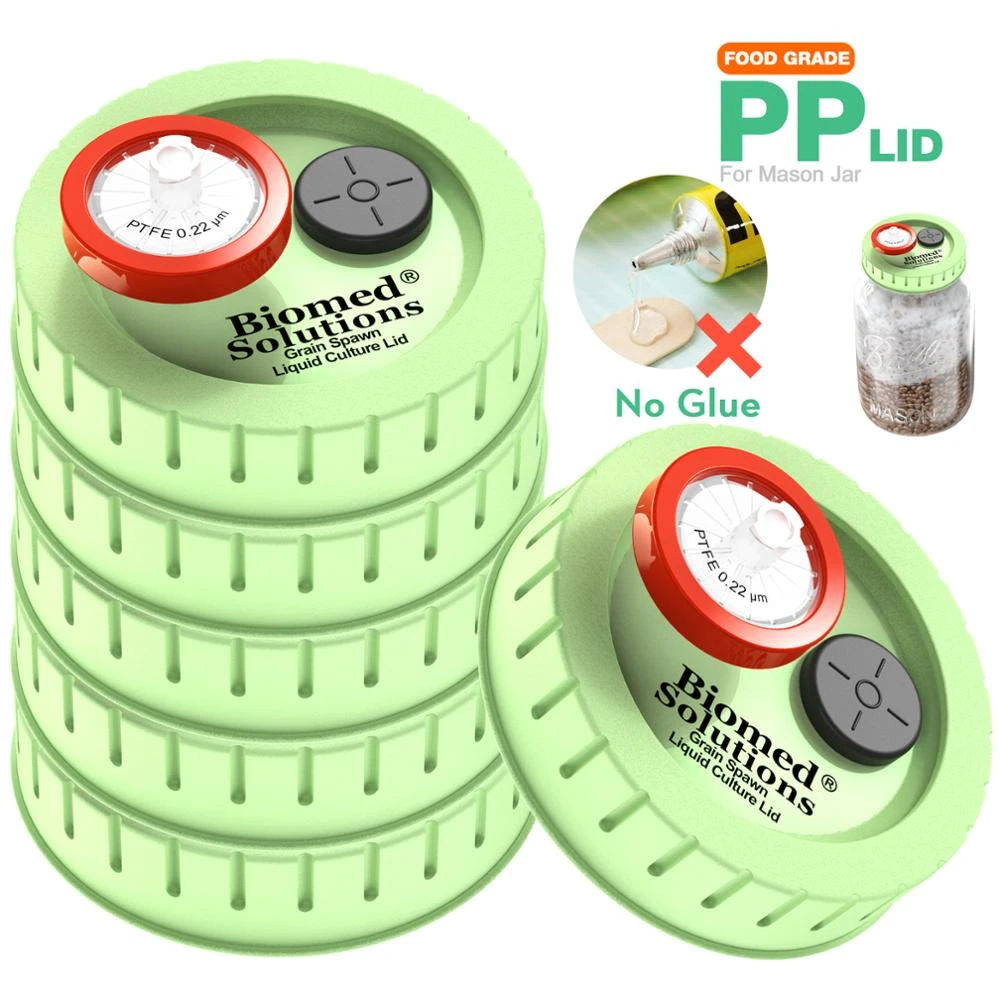 액체 배양 뚜껑버섯 재배용 중장비 주입 포트 포함, 오토클레이브 가능, 정골 입 병 뚜껑, 6 개