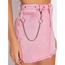 

Women's Korean Fashion Pink Tie-dye Sexy Denim A-line Skirt Fashion Summer Personality Hanging Chain Daily Short Skirt 2021 New