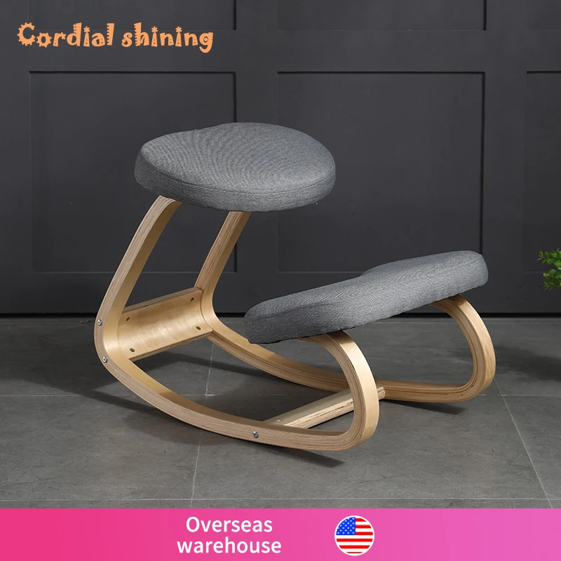 Cordial Shining kneeling Chair Anti-hunchback Ergonomics Relax Solid Curved Wood Office Back Support Study Stool 1