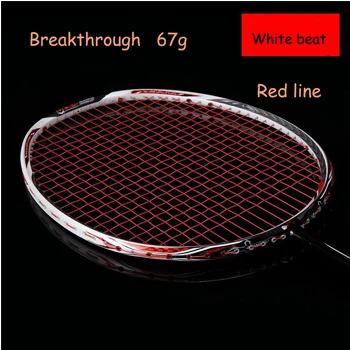 Breakthrough red 7U ракетка для бадминтона, Профессиональный ультра-светильник, многоцветная, 67 г, рама из углеродного волокна с веревочной сумкой, обхватка, штурмовая ракетка, 24-30LBS - Цвет: Breakthrough red