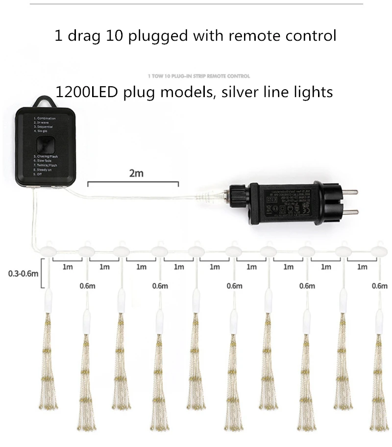 1200LED plug warm Светодиодный фейерверк гирлянды солнечные лампы для рождества праздничное свадебное украшение сказочные огни наружная гирлянда в виде букета лампа DIY - Испускаемый цвет: 1200LED plug warm
