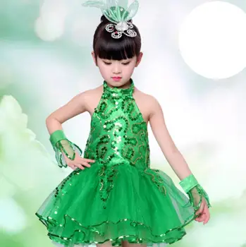 

Jazz Dance Costumes Children Performance Dance Performance Girls Princess Skirt Green Sequins Jazz Dance Dress