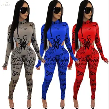 

Tracksuit Women Set Full Sleeve Letter Print Bodysuits +pants Suit Two Piece Set Night Party Club Outfits 2 Piece Set Women Suit