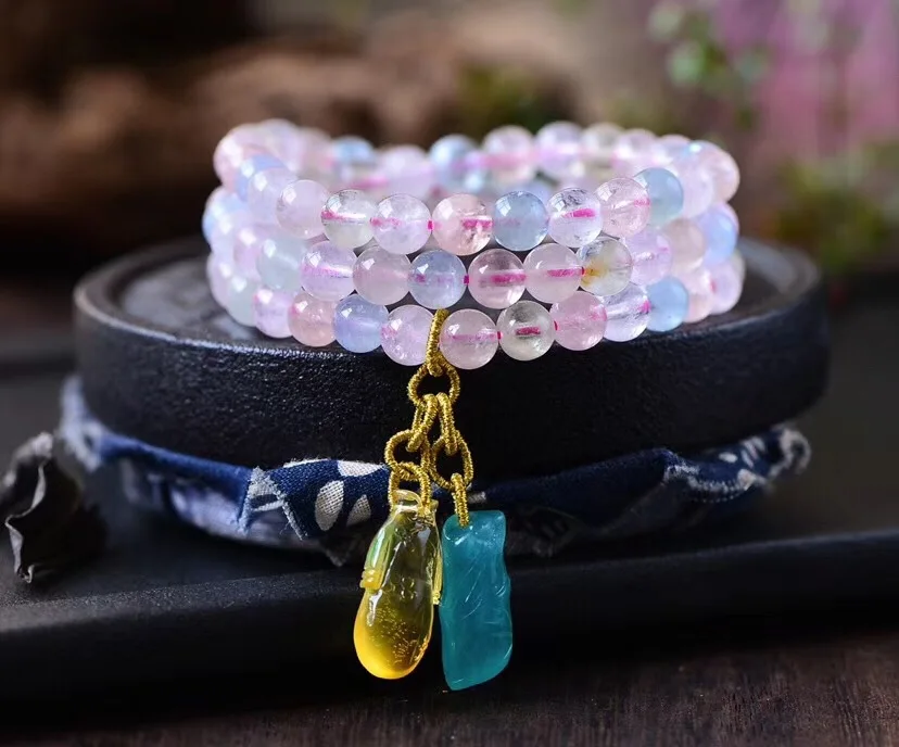 

Natural Morganite Multi-turn Bracelets Color Bright Crystal Clean Collocation Turbot Versitile Fashion Exquisite