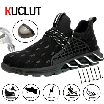 

KUCLUT Work comfort Safety Construction Shoes Men Summer Breathable Boots Working Steel Toe Anti-Smashing Safety Work Sneakers
