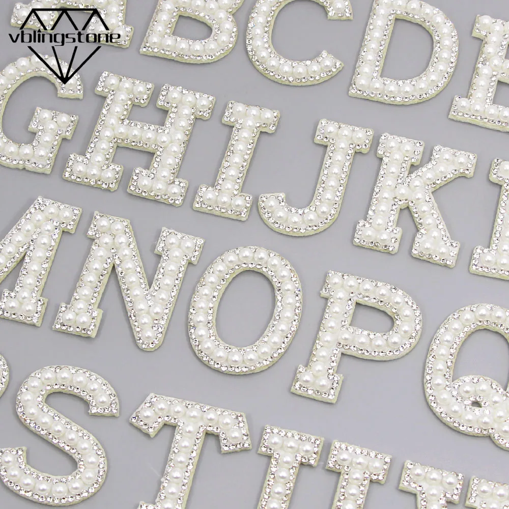 Rhinestone Patches Alphabet Applique Pearl Diy Name 26-English-Letters Sew-On for A-Z