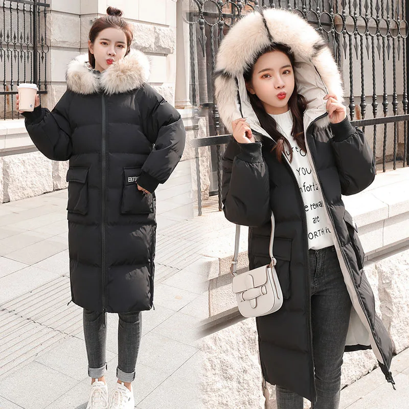

Hooded Pocket Cotton-padded Clothes 2018 Winter Fashion Comfortable Simple Cool Solid Color Mid-length Long Sleeve