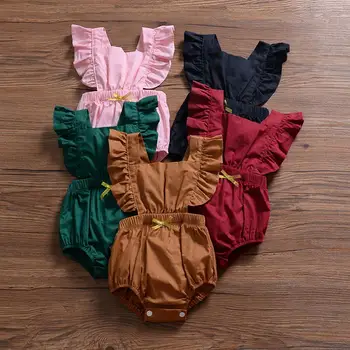 

Baby Girl Fly Sleeve Romper Summer Infant Cotton Jumpsuit Outfit with Bowknot Children Kids Baby Infant Clothes