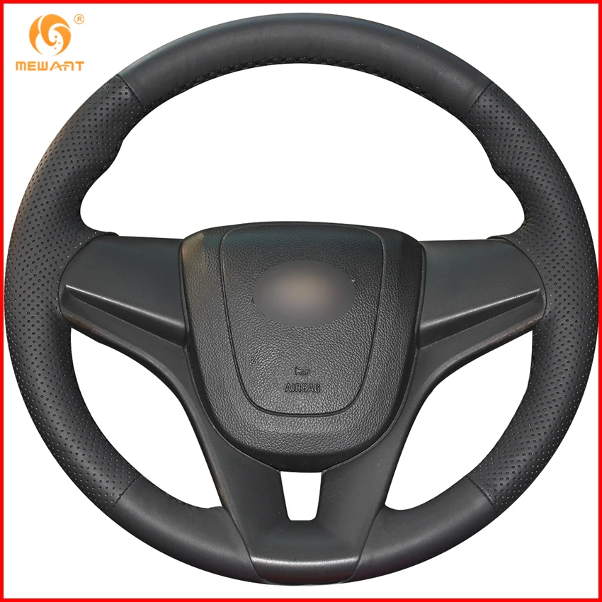 Mewant Black Genuine Leather Car Steering Wheel Cover For Chevrolet