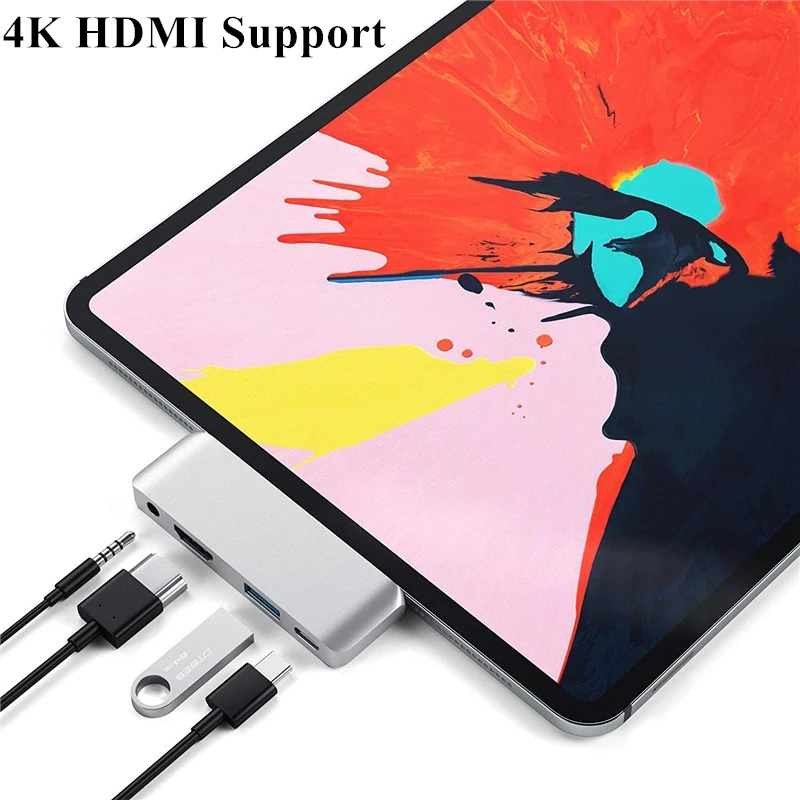 LHMZNIY 4 в 1 USB-C концентратор тип-c к HDMI USB3.0 3,5 аудио многопортовый кард-ридер адаптер 4K HDMI для Ipad Pro
