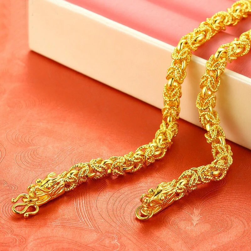 

XP Jewelry -- ( 55 cm x 5 mm ) 24 k Pure Gold Color Dragon Link Necklaces For Men Domineering Fashion Jewelry