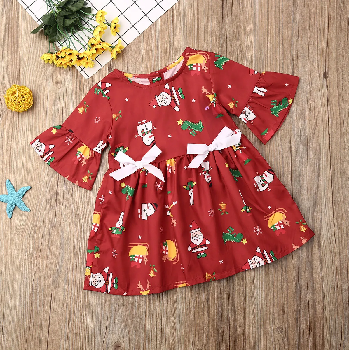 Новое Новогоднее детское праздничное платье красное платье для девочек Новорожденные Девочки Малыши с длинными рукавами с оборками, платье с юбкой-пачкой, бантом Нарядные платья для девочек рождественские костюмы