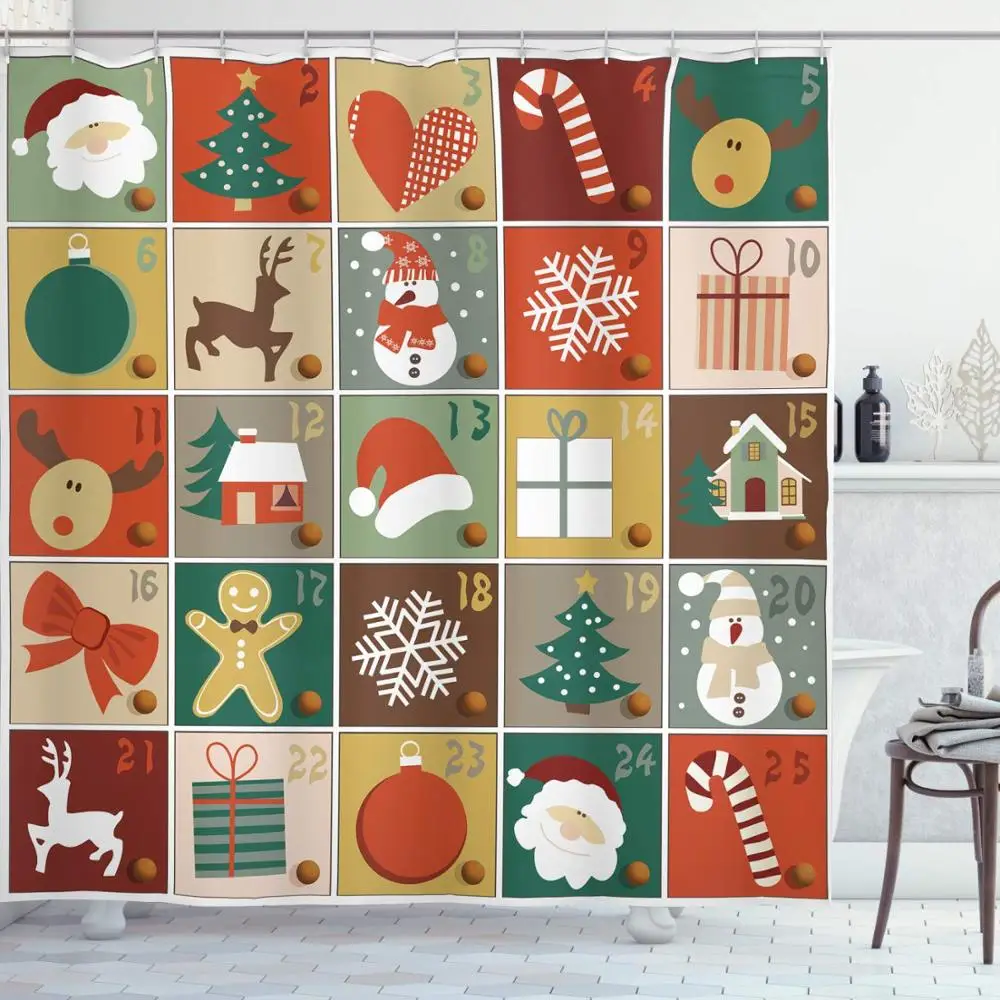 Christmas Shower Curtain New Year in The House with Various Objects Peaceful Place Photography Print Cloth Fabric Bathroom | Дом и сад