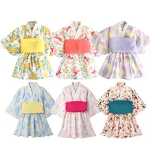 Комбинезоны для маленьких девочек в японском стиле; Kawaii; платье-кимоно с цветочным принтом для девочек; Детский костюм; одежда для малышей из азиатской юкаты