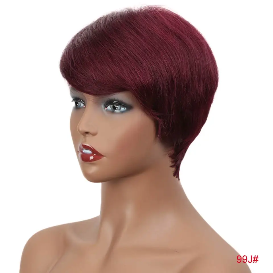 Rebecca короткие прямые волосы парик перуанский Remy человеческие волосы парики для черных женщин коричневый красный смешанные цвета Дешевые - Цвет волос: 99J