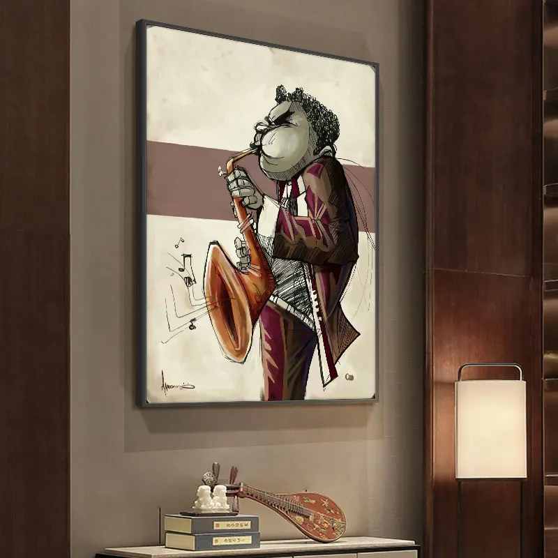 

KYQ Cute With Saxophone Player Wall Art Canvas Painting Posters and Prints Nordoc Picture For Living Room Home Decor Frameless