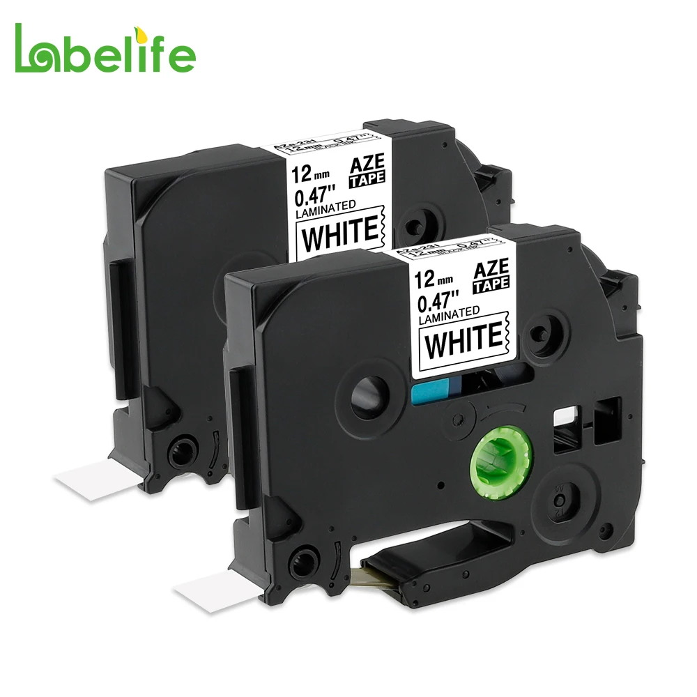 Labelife 2 Pack 12mm TZe231 TZe 231 TZe231 Black on White Label Tape Compatible for Brother P