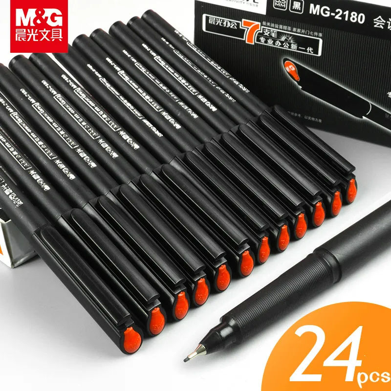 12 / 24 PCS M&G MG-2180 Signing Pen 0.5mm Fine Line Pen Black Red Blue Fiber Pen Chinese Famous Brand