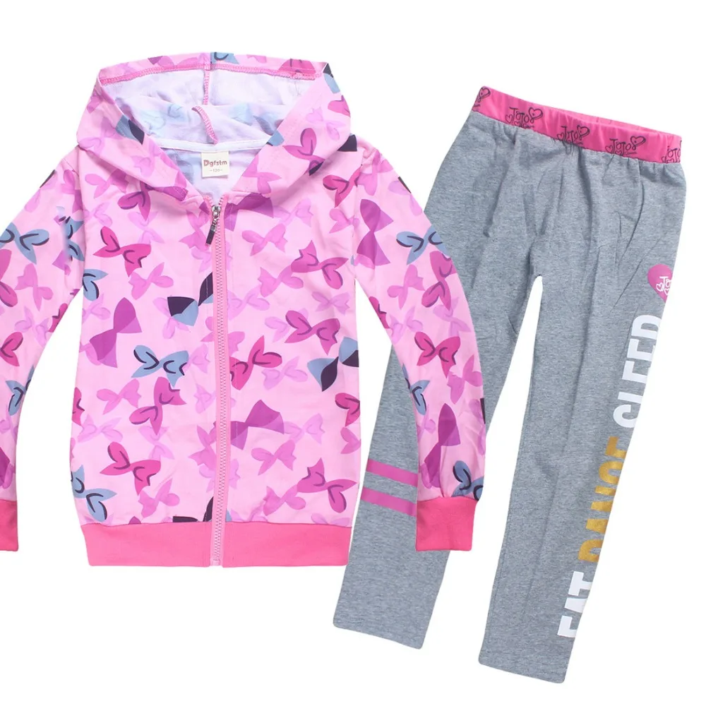 Толстовки с капюшоном весенне-осенние комплекты одежды для девочек JOJO Siwa куртка+ штаны костюм с длинными рукавами детская спортивная хлопковая детская одежда - Цвет: color at picture