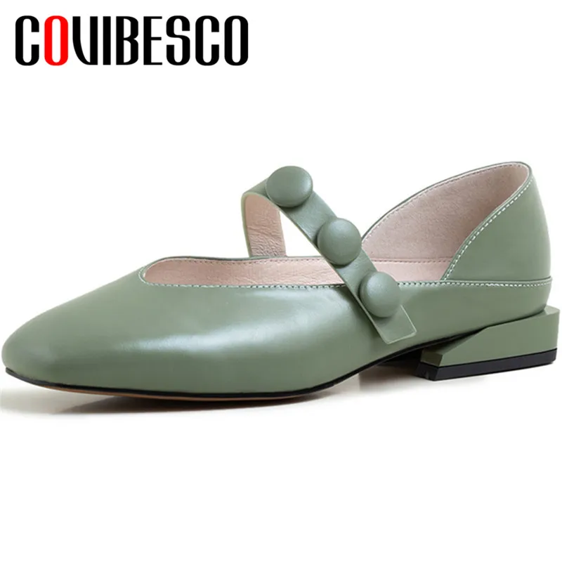 

COVIBESCO 2020 Fashion New Arrival Platforms Shoes Cow Leather Spring Autumn Casual Shallow Mary Janes Square Toe Shoes Woman