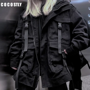 

Korean Streetwear Harajuku Black Denim Jacket Oversized Pockets Women Jeans Jackets Loose BF Vintage Casual Coats veste femme