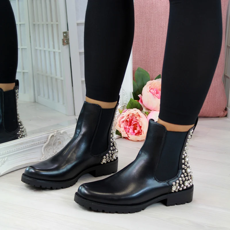Сапоги с застежкой из искусственной кожи Для женщин сапоги женские резиновые полусапожки шпильки коренастый на низком каблуке с высоким берцем; Дамская обувь размеров - Цвет: Черный