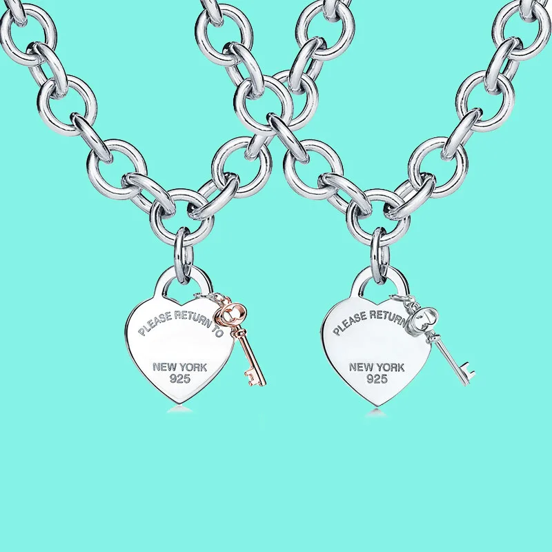 High quality 1:1 original TIF sterling silver 925 necklace classic key pendant Fashion heart chain send lovers | Украшения и