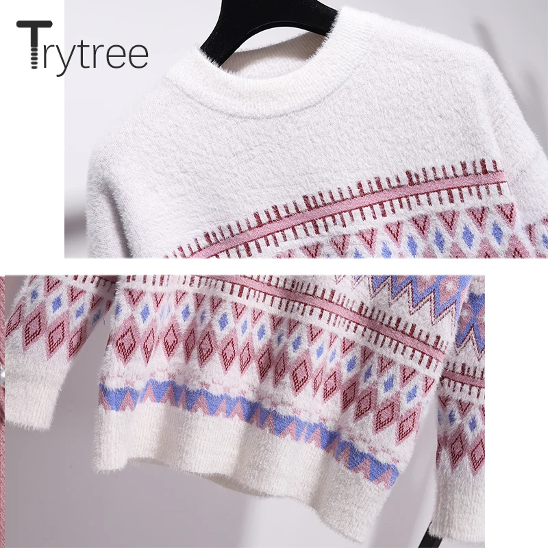 Trytree осенне зимний комплект из двух предметов повседневный вязаный свитер с