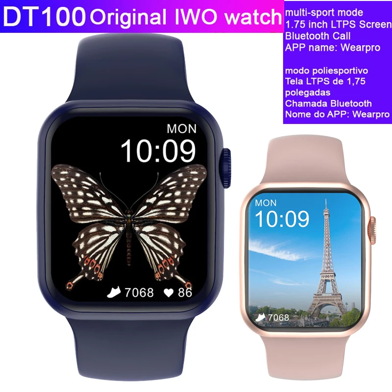 ¡Nuevo! IWO-reloj inteligente DT100 para hombre y mujer, accesorio de pulsera resistente al agua IP68 con llamadas, Bluetooth, pantalla táctil 3D de 1,75 pulgadas, Original
