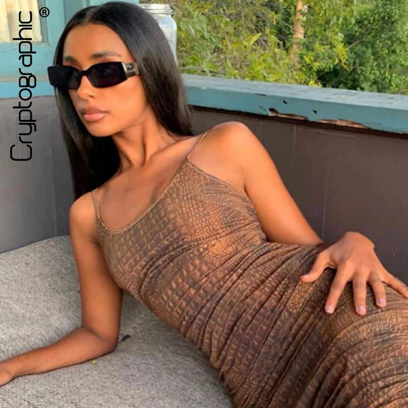 

Cryptographic Fashion Women's Animal Print Dresses Ruched Straped Mini Dress Sleeveless Bodycon Dress Autumn Party Dress Vintage