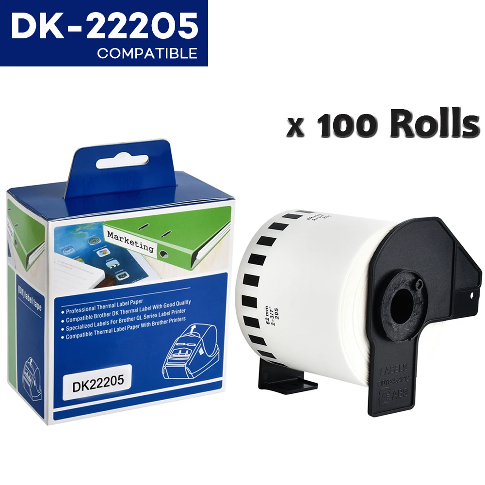 100 롤 DK-22205 Brother 레이블 DK-22205 DK 2205 DK 205 용 연속 레이블 QL570 QL700