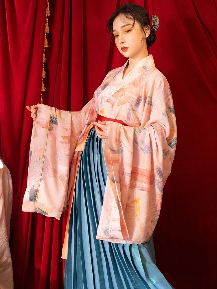 Женский китайский традиционный костюм Hanfu вышитые длинные расклешенные пижамы в
